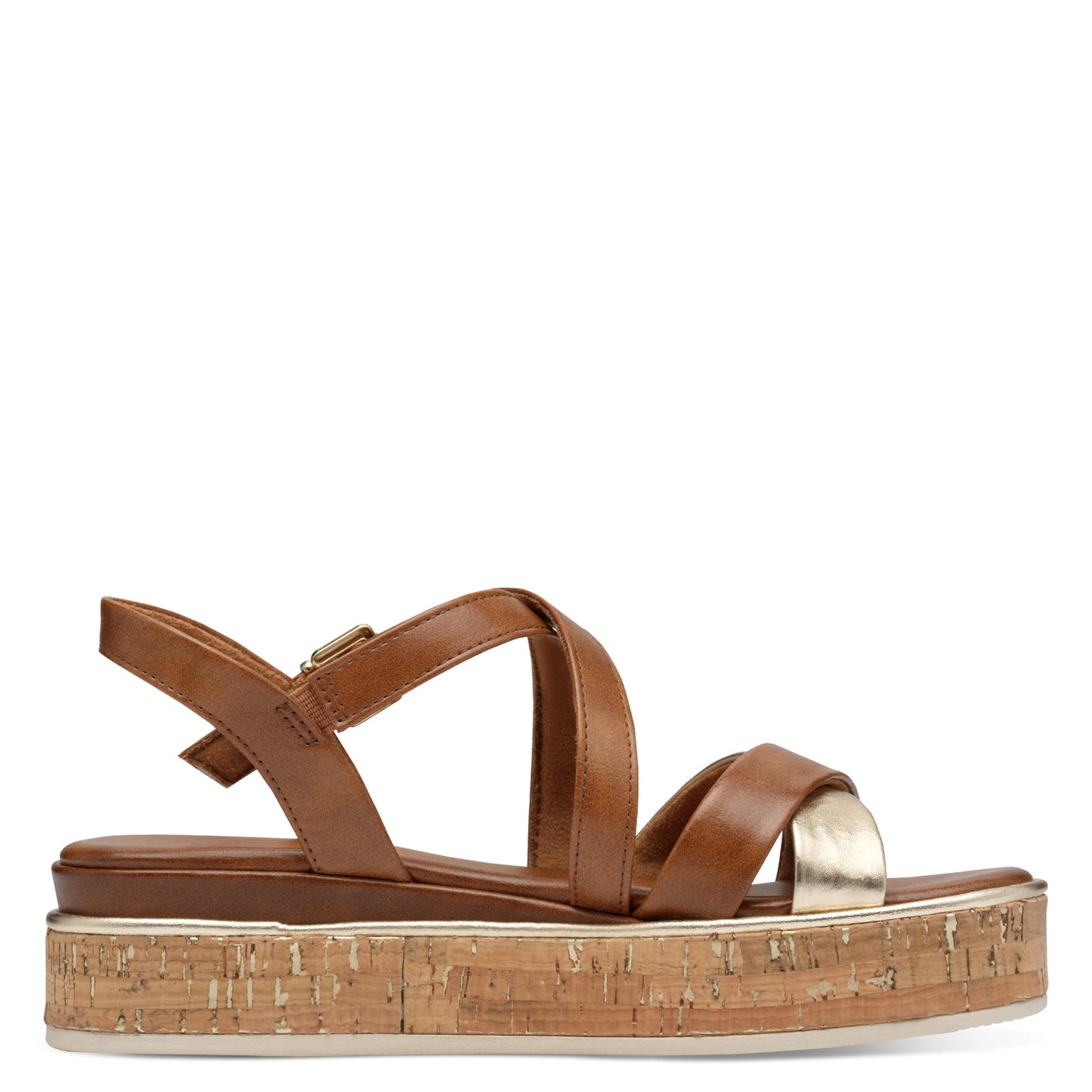 MT Tan & Gold Cork Sole Sandals - Cognac Comb