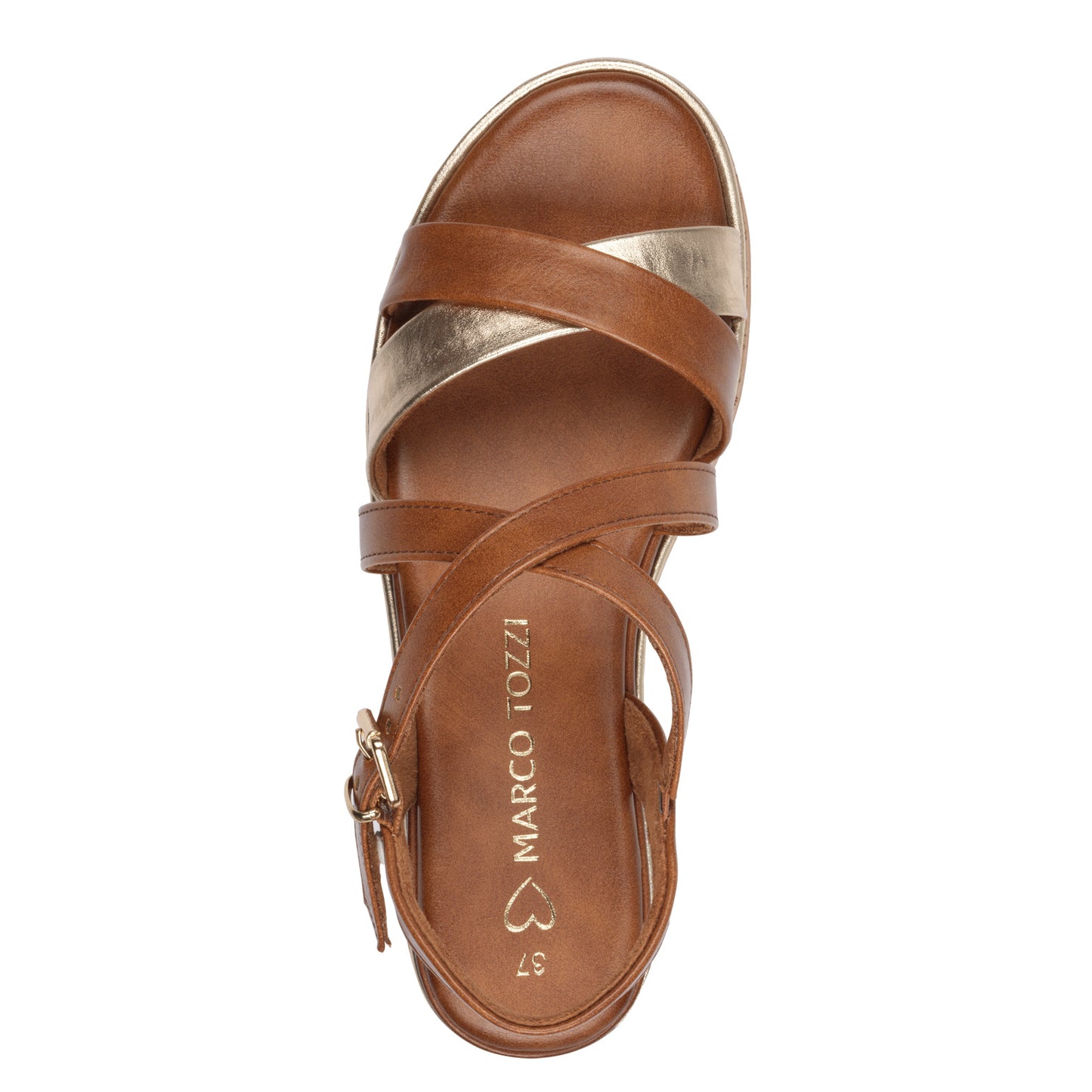 MT Tan & Gold Cork Sole Sandals - Cognac Comb