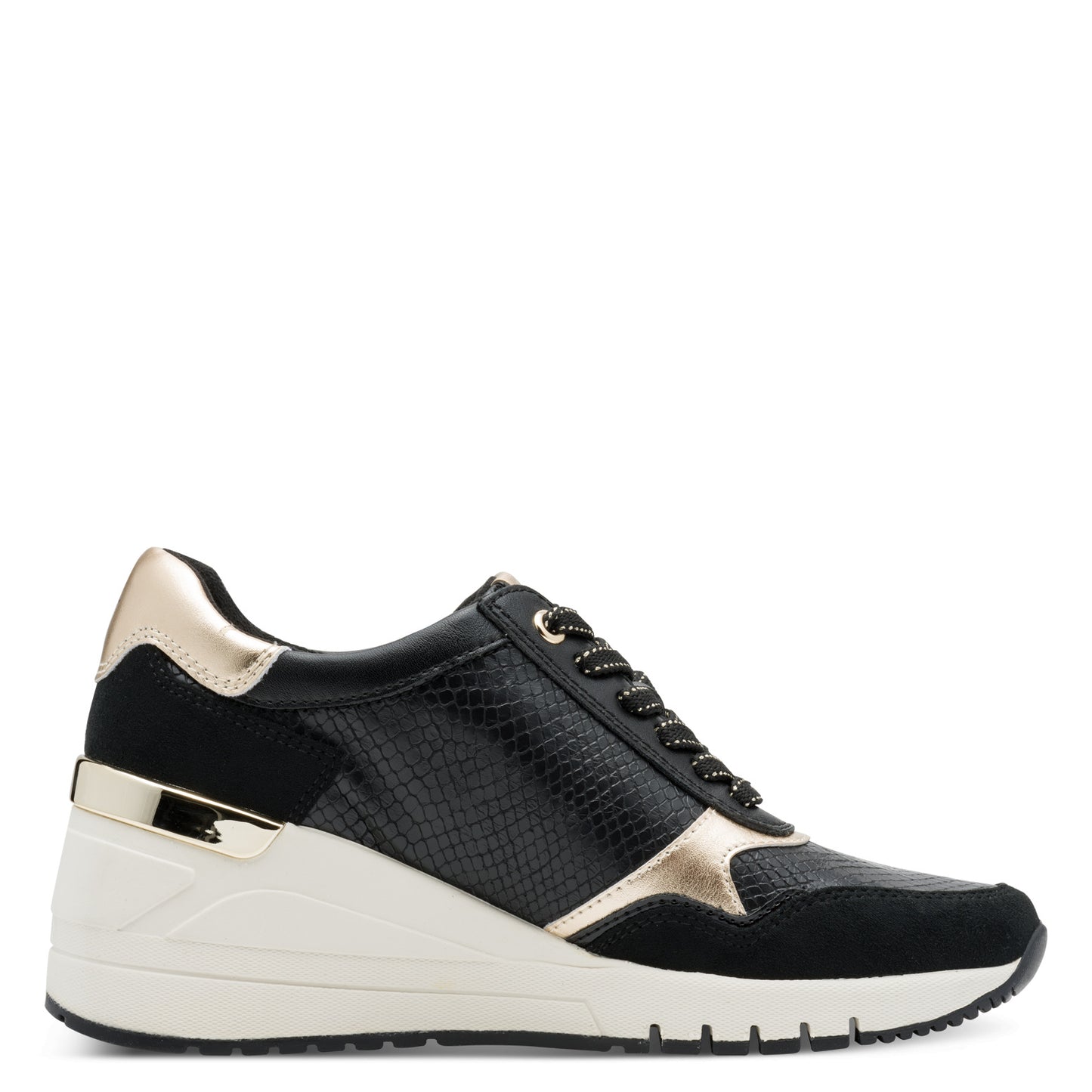MT Wedge Lace Trainers - Black/Gold