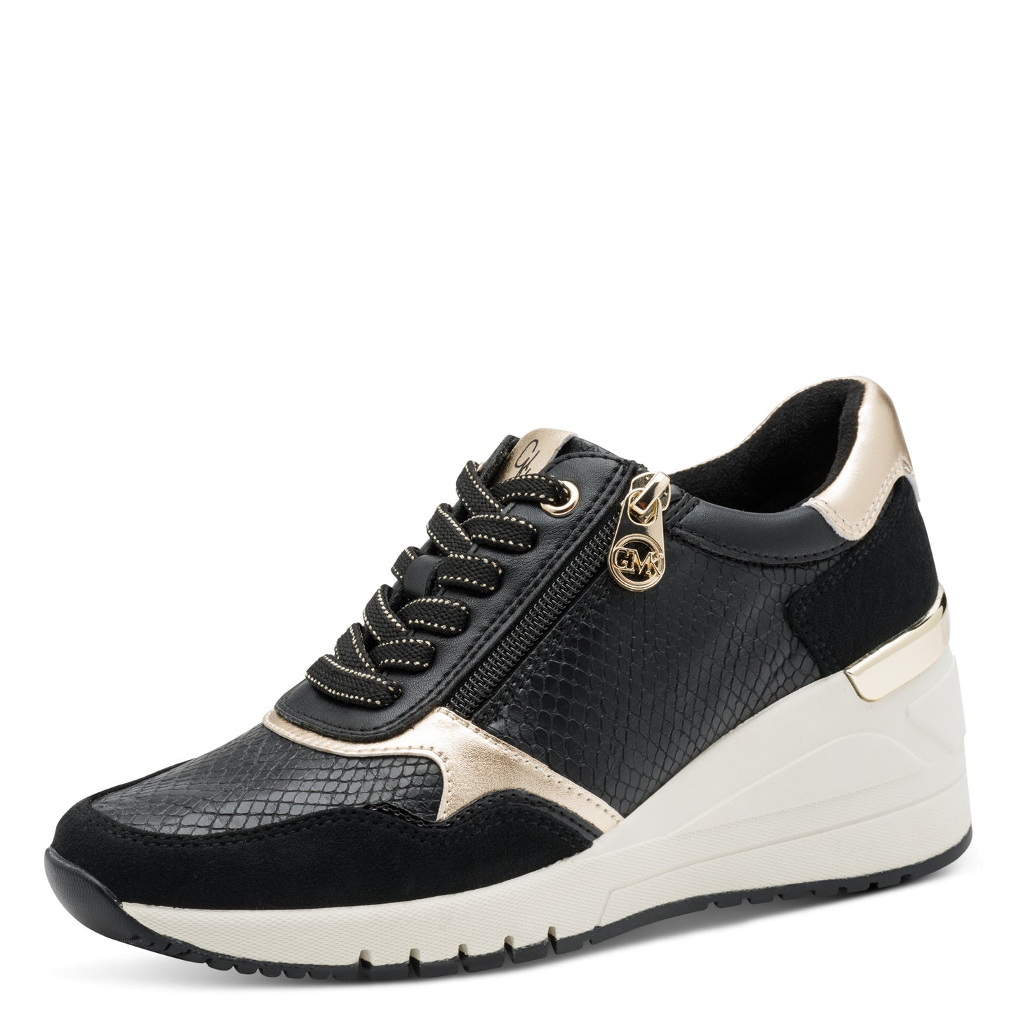 MT Wedge Lace Trainers - Black/Gold