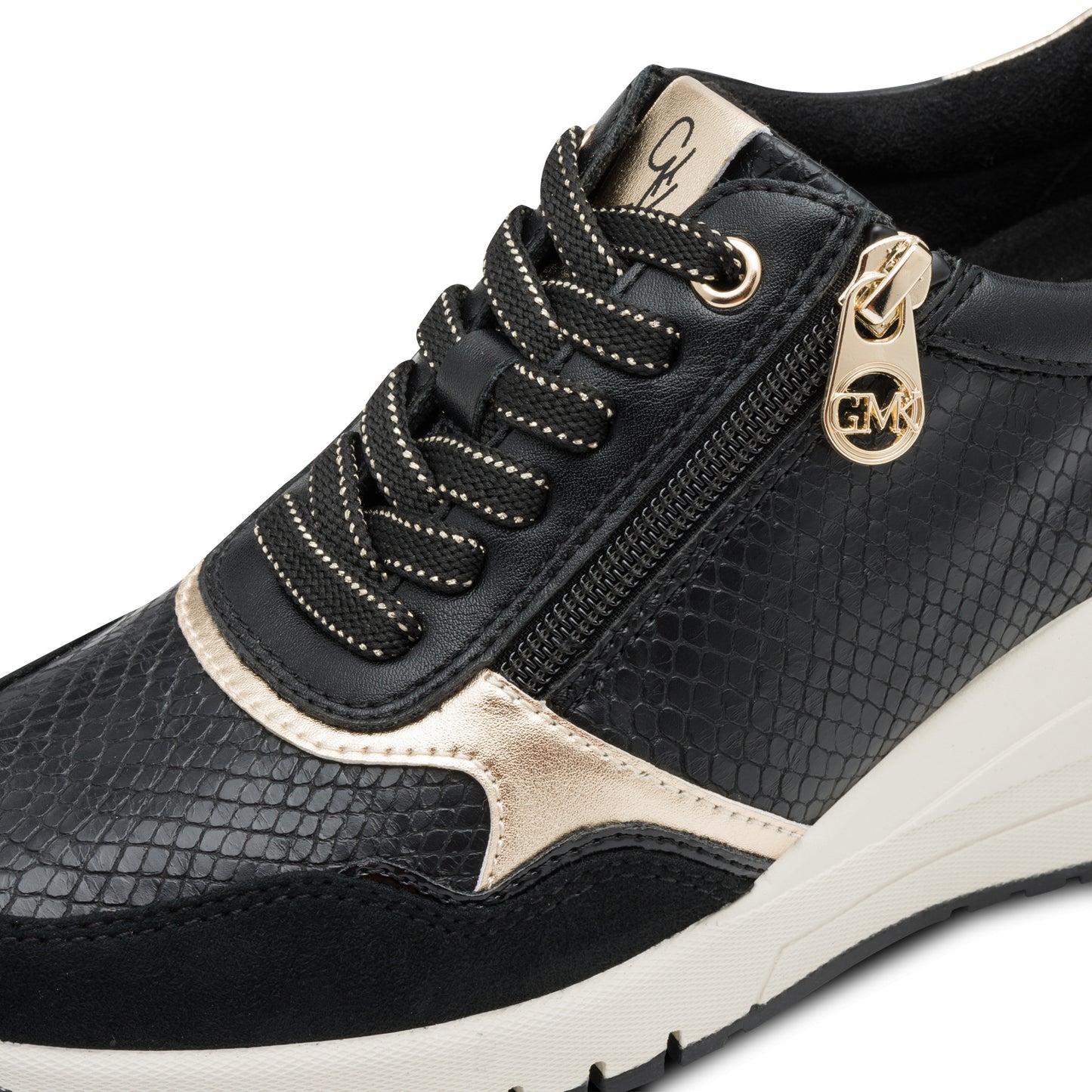 MT Wedge Lace Trainers - Black/Gold