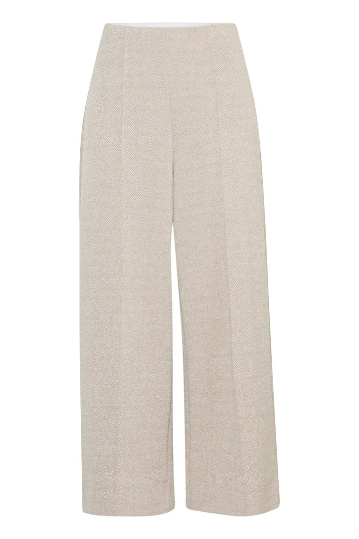 ICHI Kate Jacquard Cropped Wide Leg Trousers - Fungi/Almond Milk