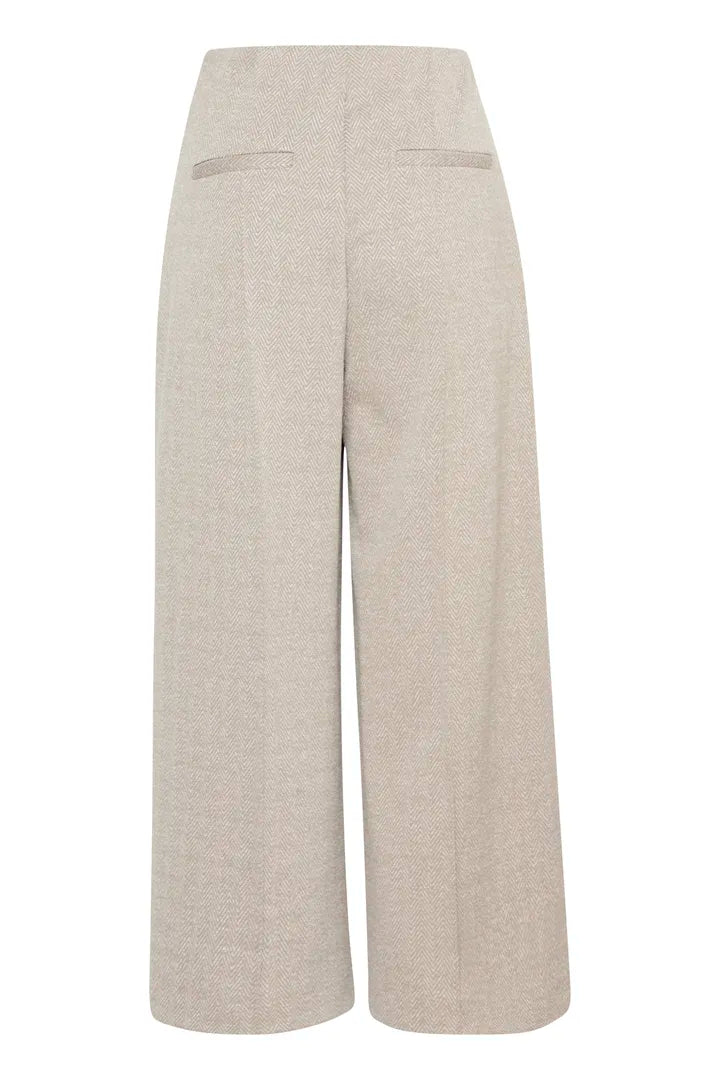 ICHI Kate Jacquard Cropped Wide Leg Trousers - Fungi/Almond Milk
