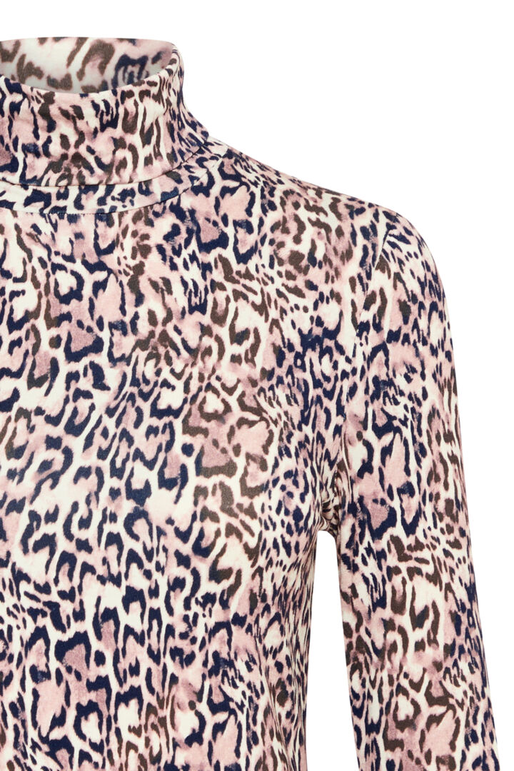 ICHI Nava Polo Top - Brown Leopard