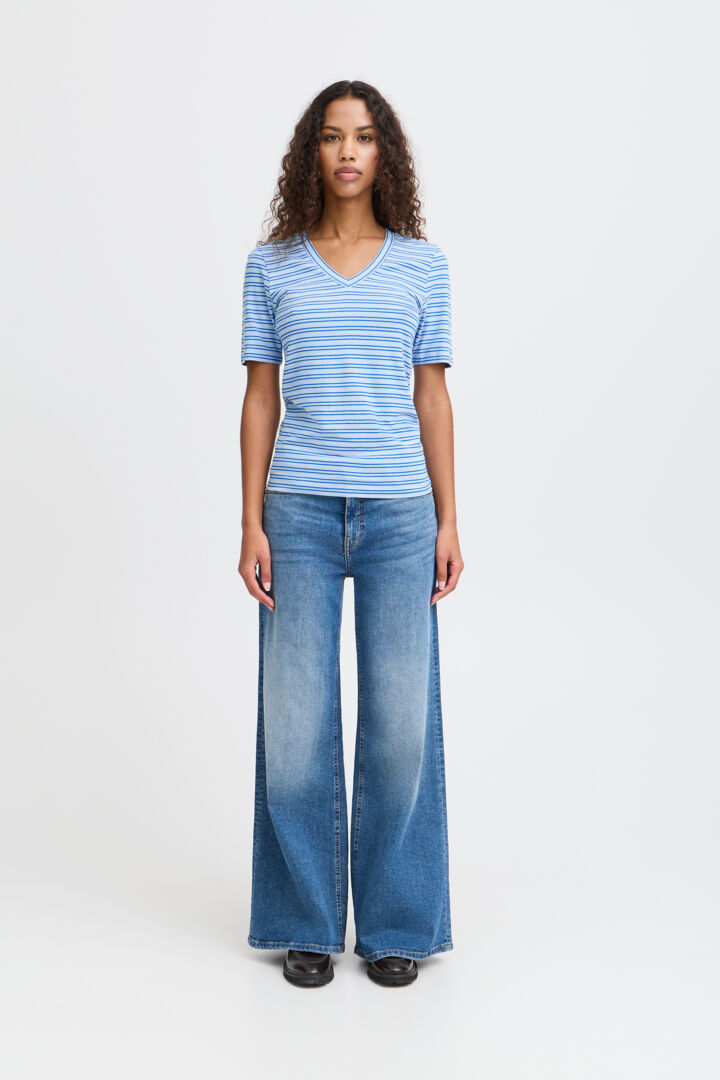 ICHI Mira V-Neck Top - Zen Blue