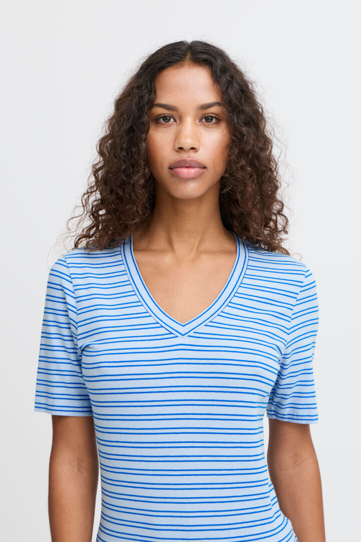 ICHI Mira V-Neck Top - Zen Blue
