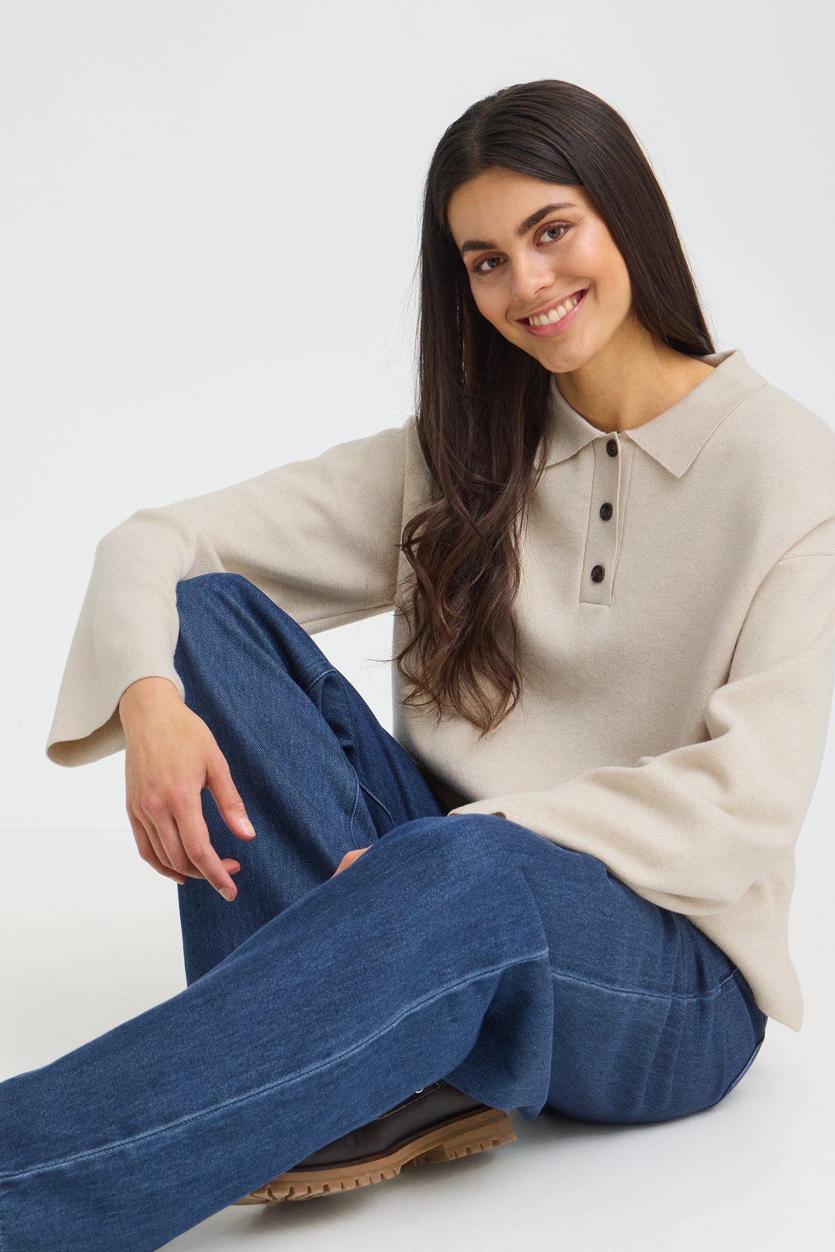 Fransa Violeta Pullover - oatmeal