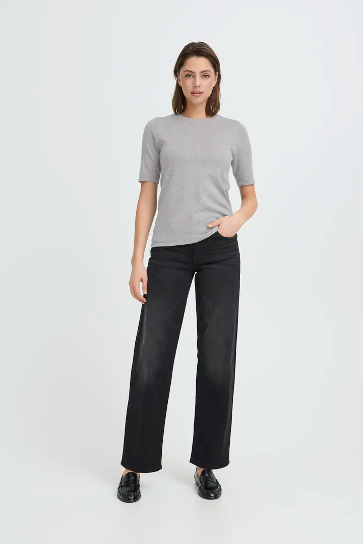 ICHI Luls Short Sleeve Top - Grey