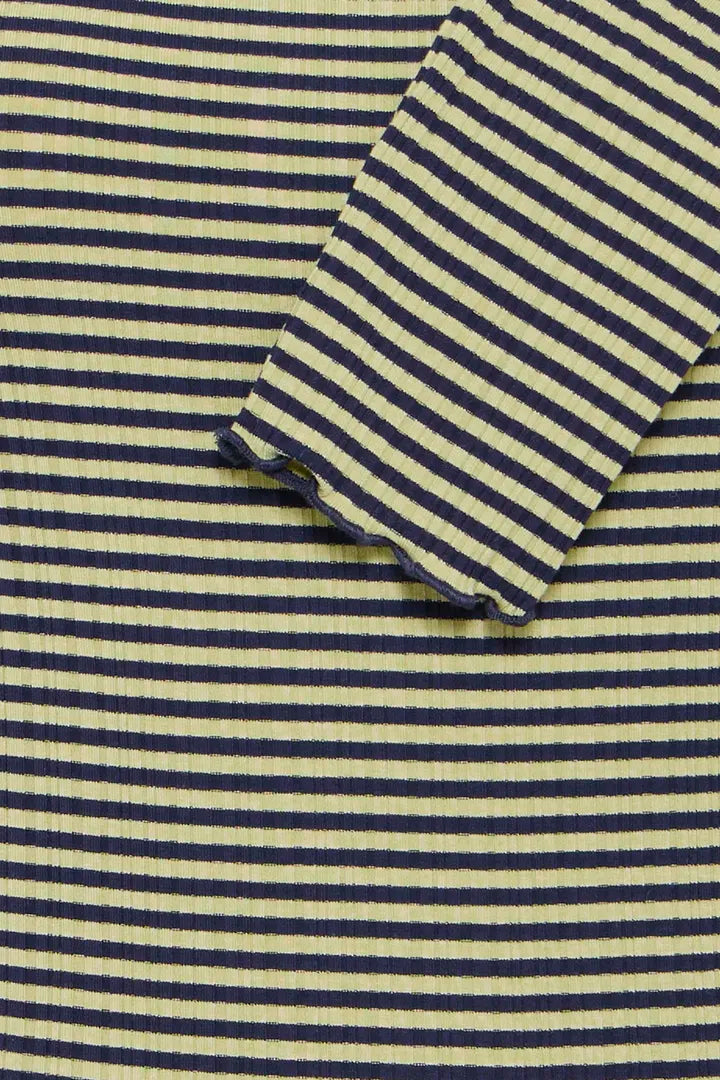 ICHI Cella Long Sleeve Top - Leek Green Maritime Blue