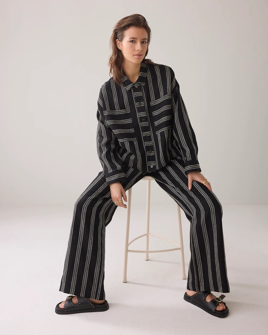 Summum Linen `stripe Shirt - black