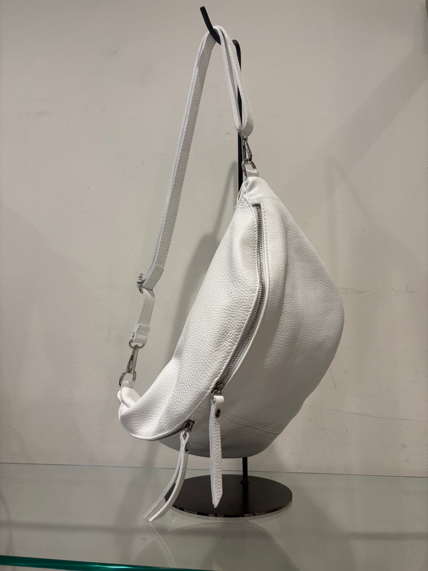 Large Leather Double Zip Bum Bag - Various Colours