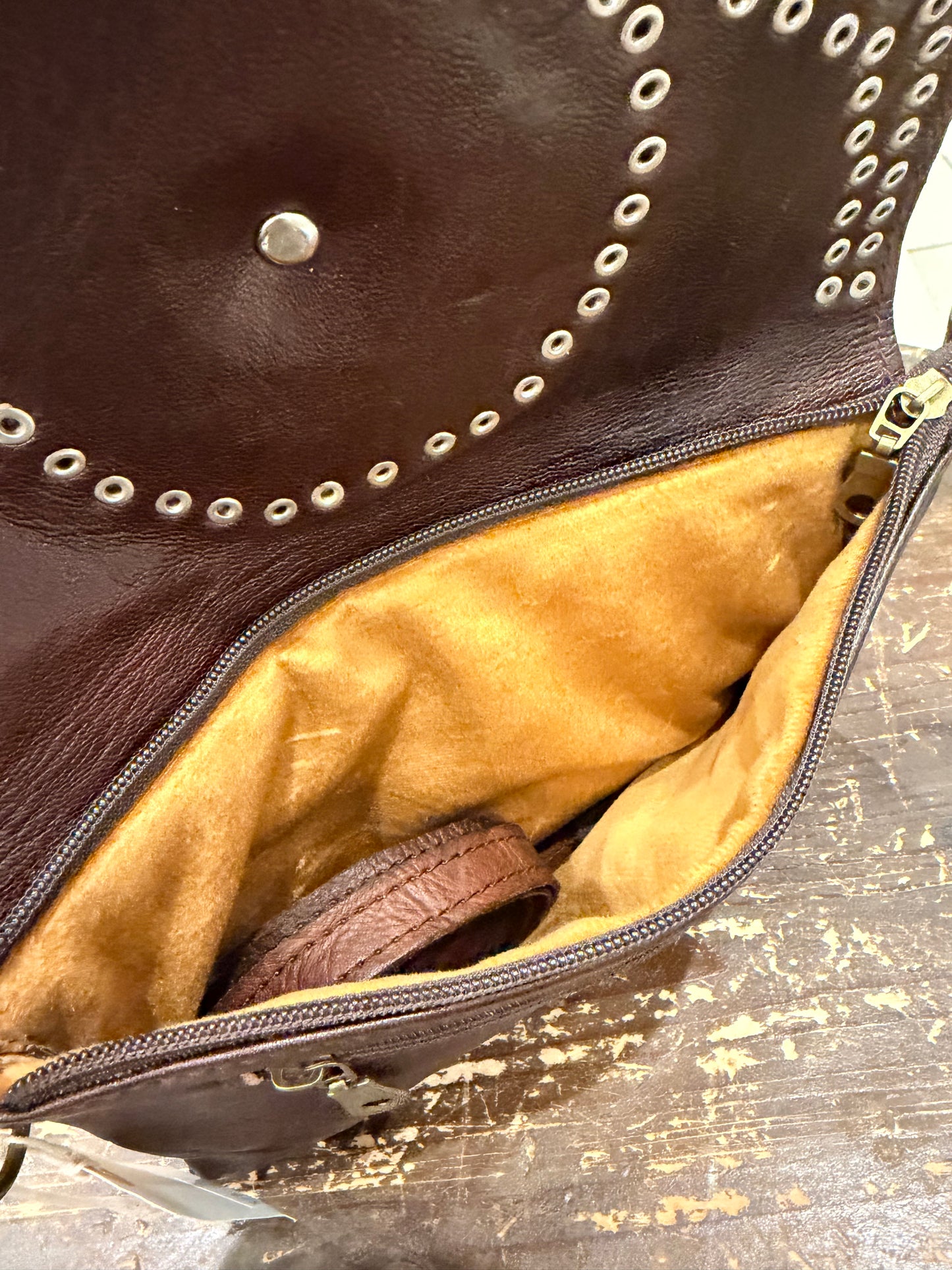 Maroc Leather Bag - dark brown/red stone