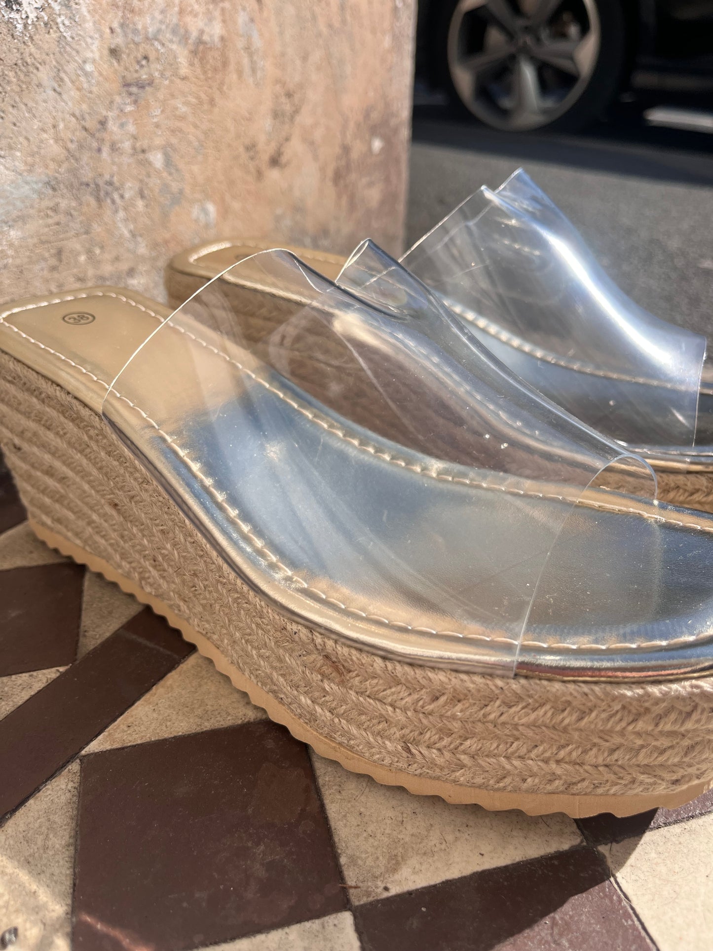 Clear Strap Wedge - natural