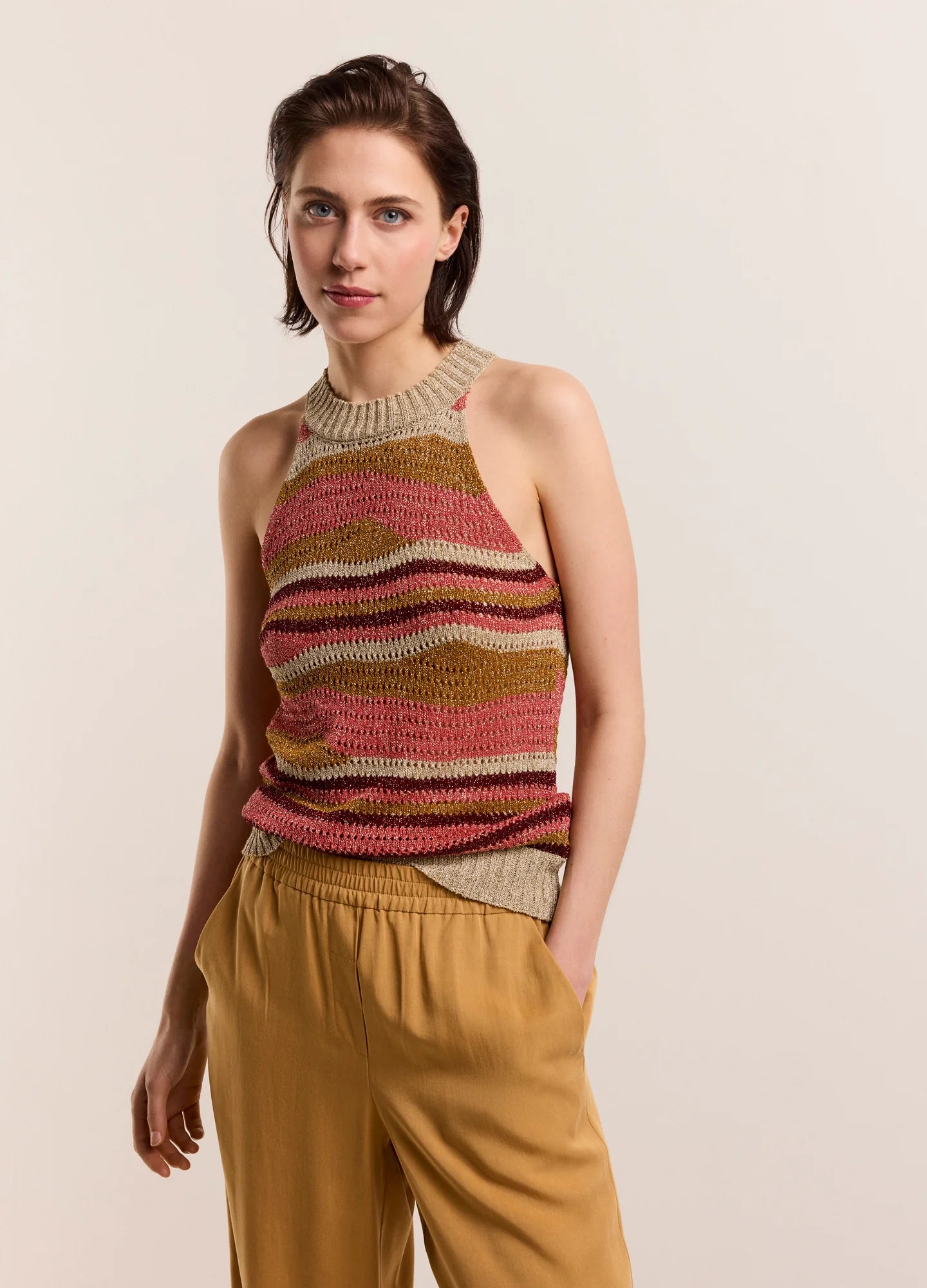 Summum Halter Lurex Swirl Knit Top