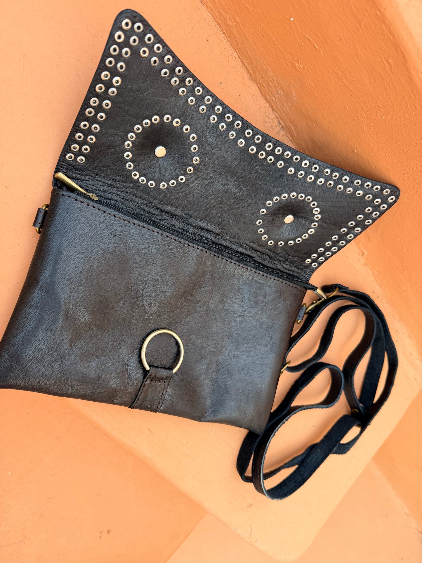 Maroc Leather Bag - black/red stones