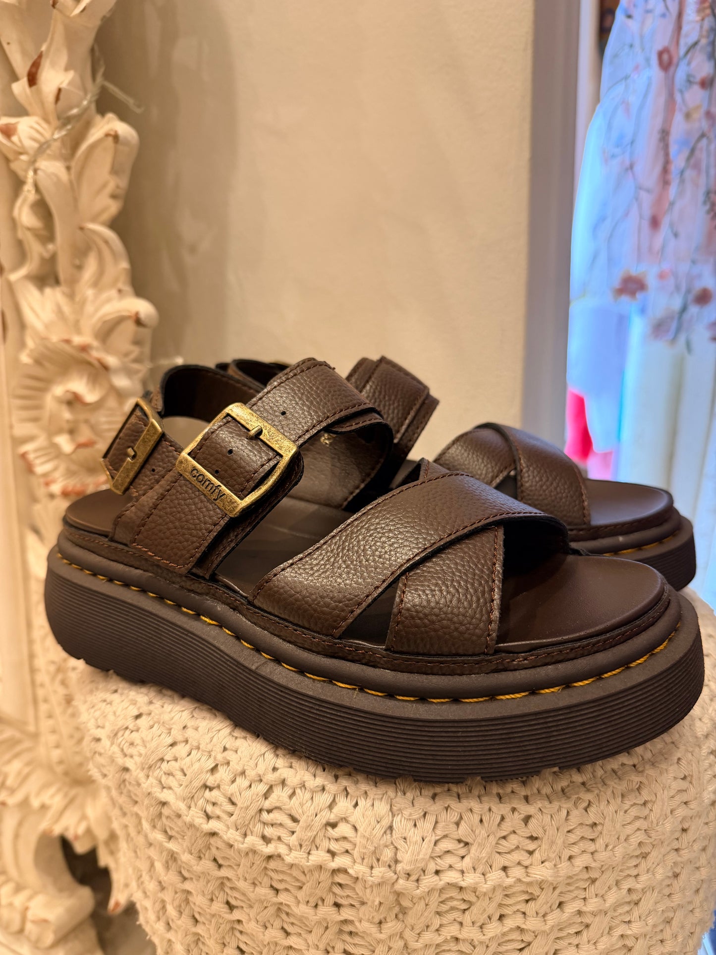 Stitched sole sandals - choc brown