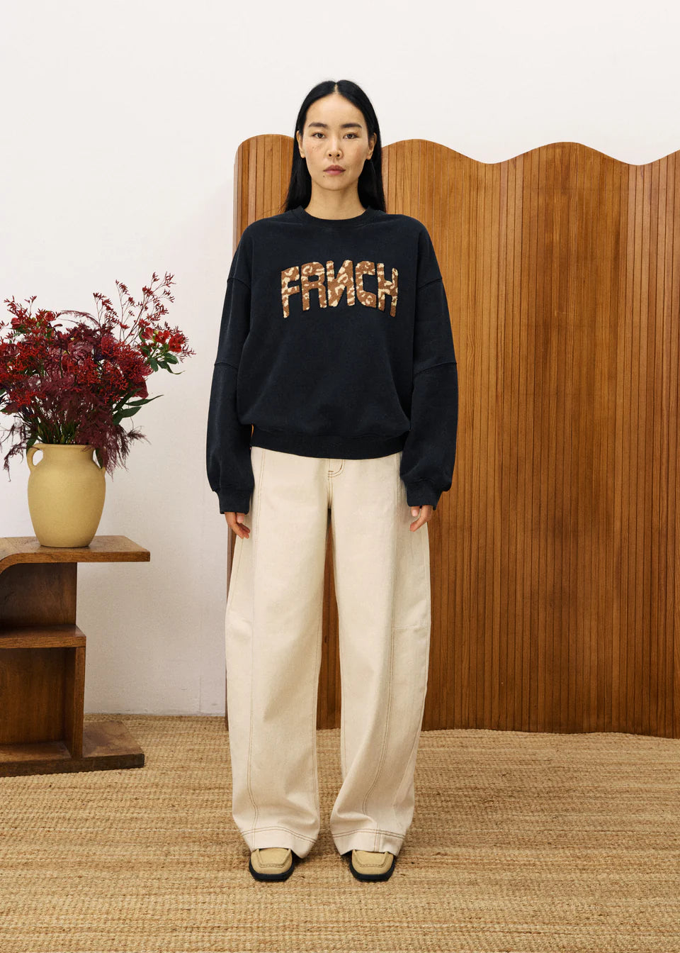 FRNCH Anthracite Lime Tree Sweater