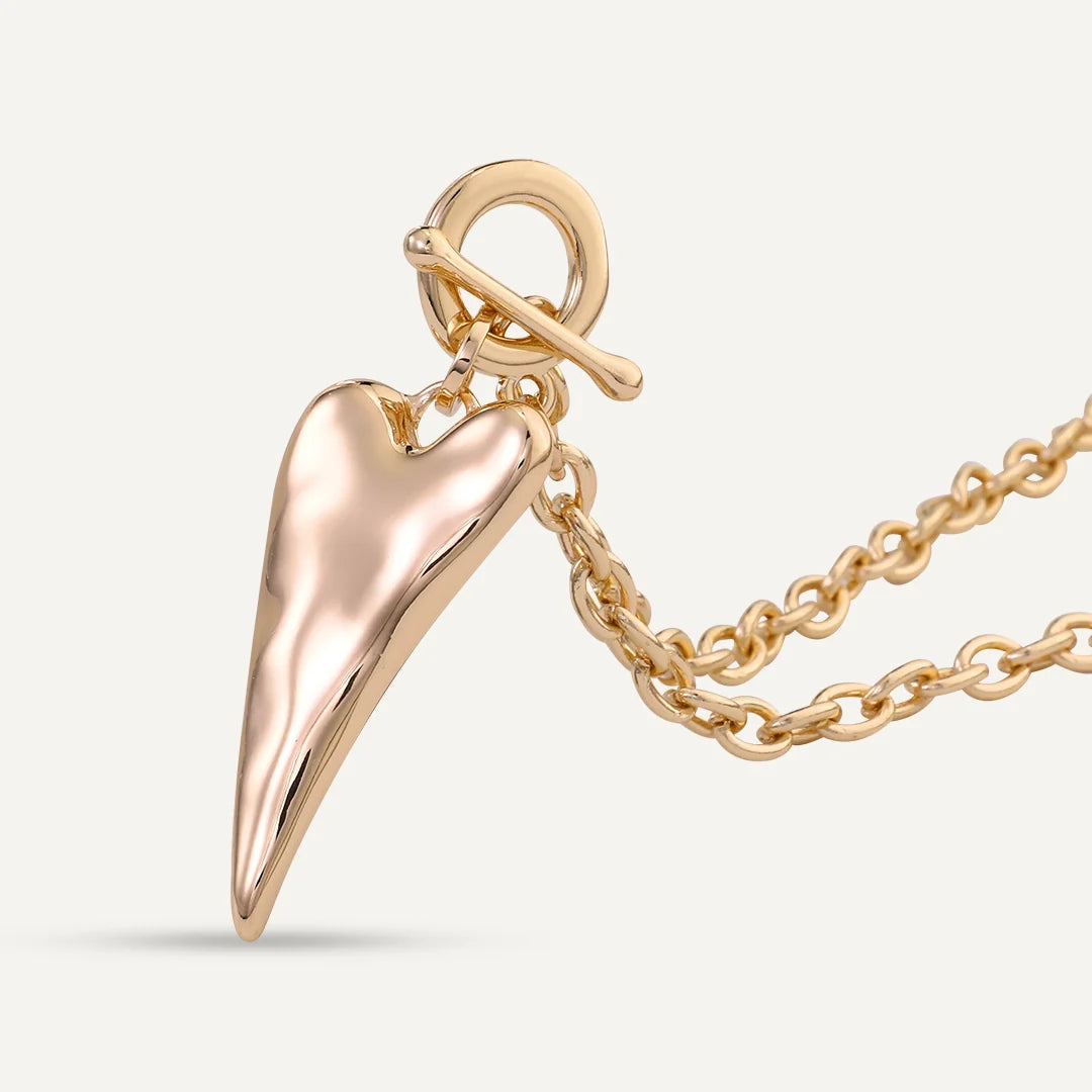 Long Heart Drop Pendant Necklace Gold-Tone
