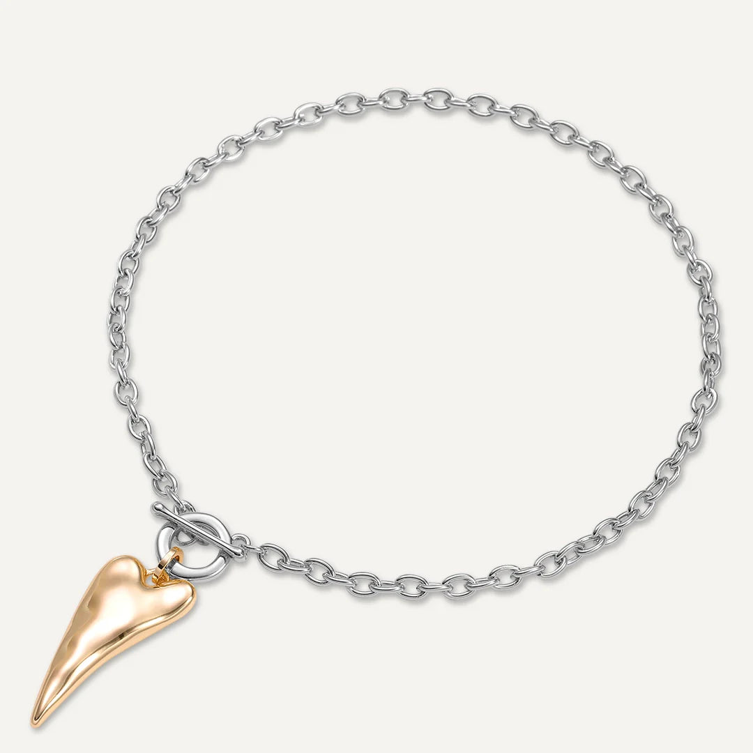 Short Mixed Metal Heart Drop Pendant Necklace Gold & Silver-Tone