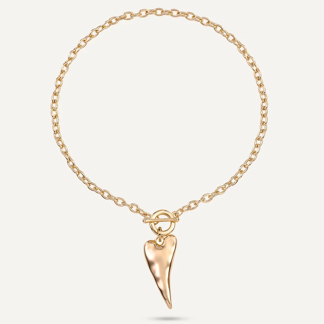 Short Heart Drop Pendant Necklace Gold-Tone