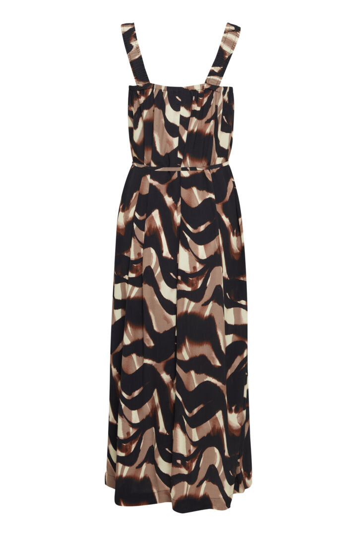 Fransa Wave Midi Dress - brown