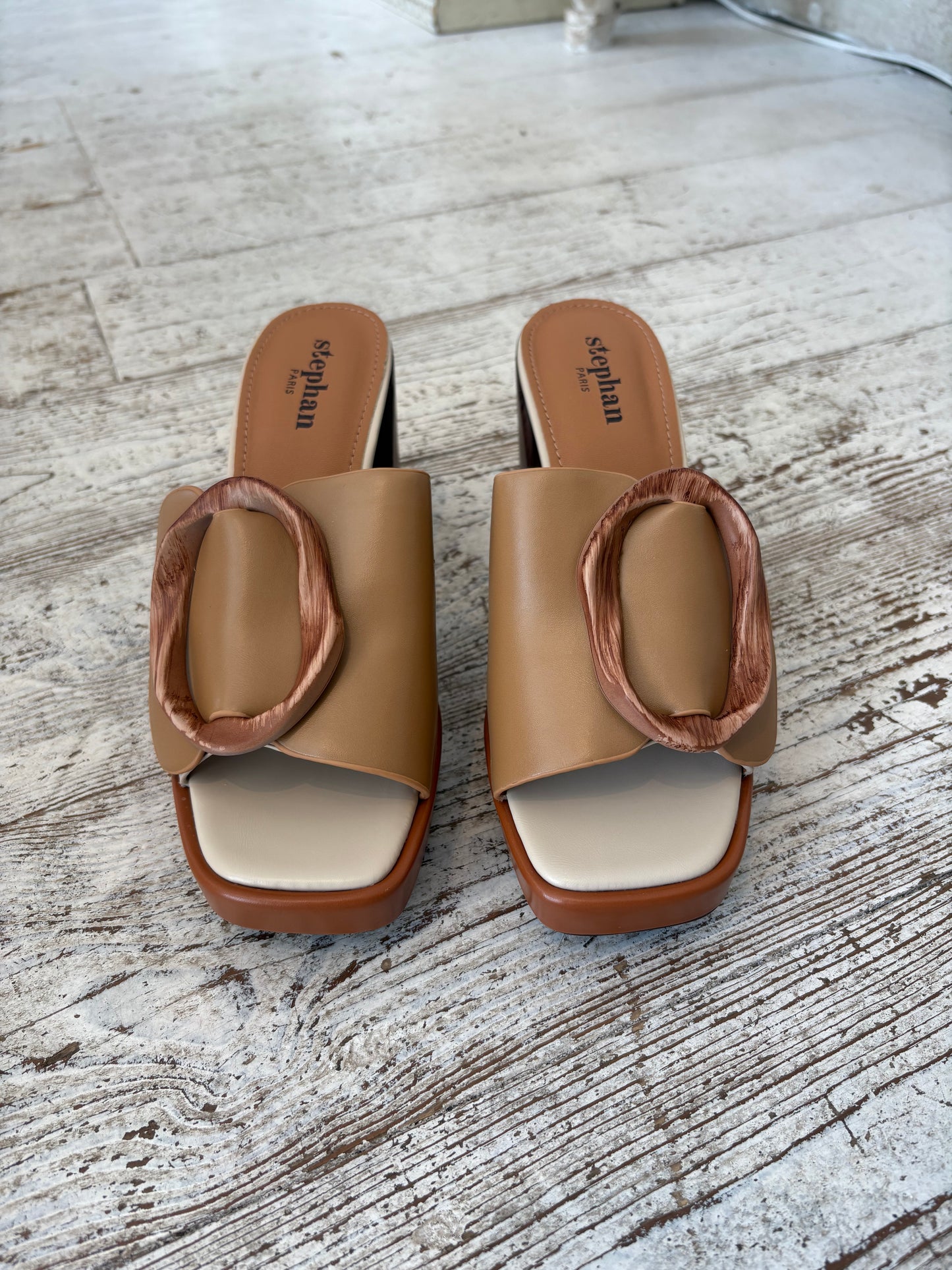 Block Heel Mules - Camel