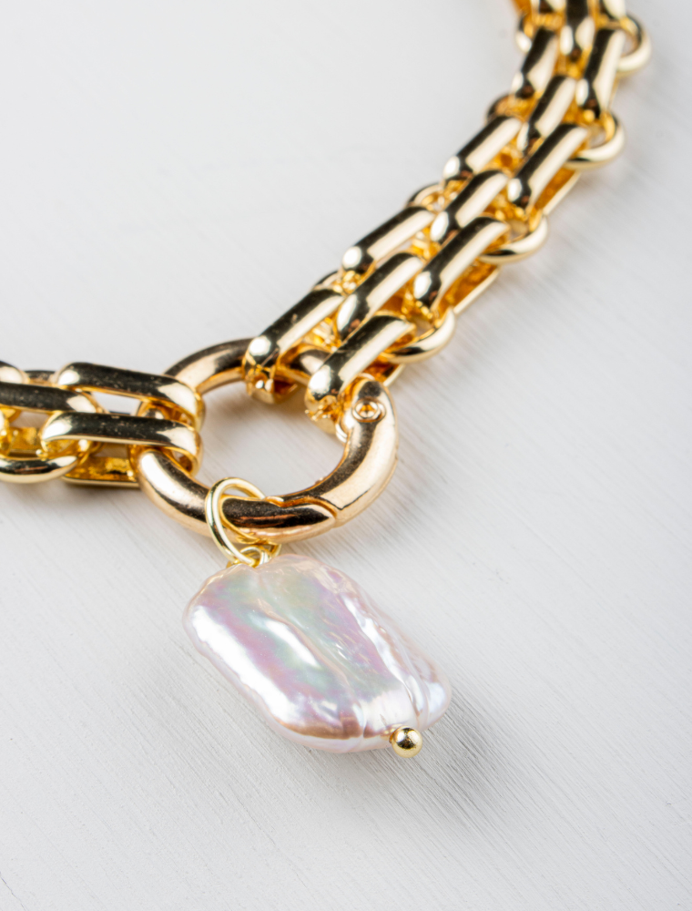 Olia chunky pearl necklace - gold