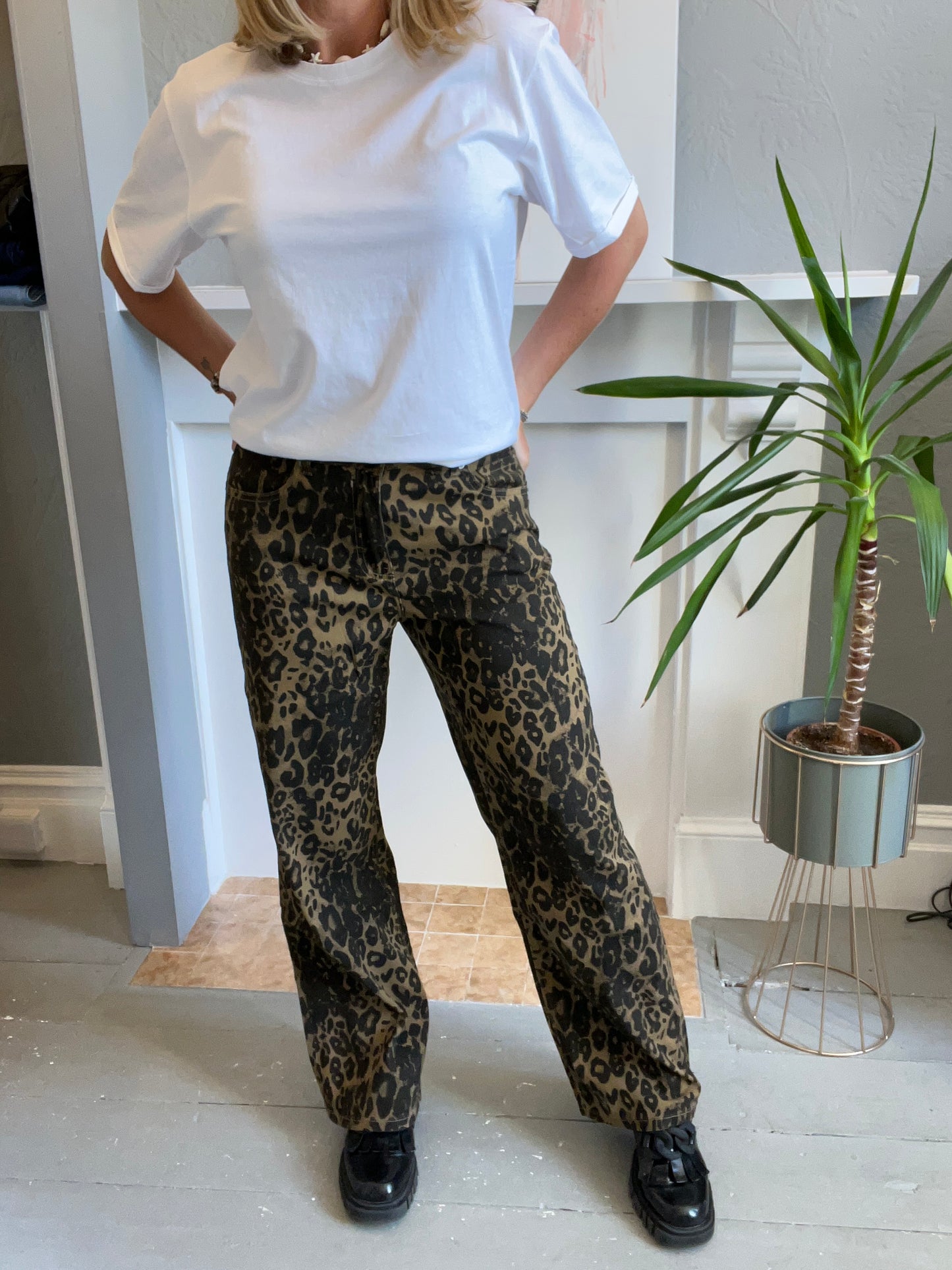 Wide leg jeans - leopard