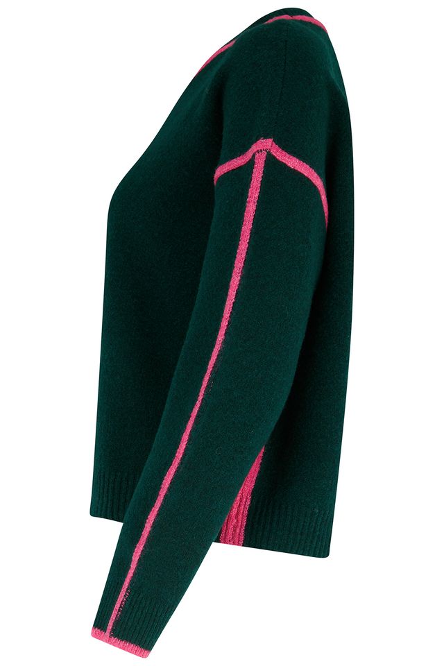 Rozalia Jumper - Dark Jade Green Hot Pink Trim