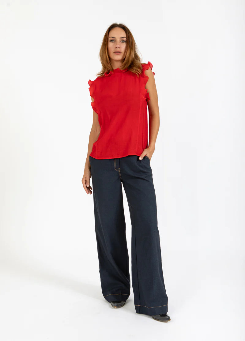 Coster Copenhagen Top with Ruffles - Scarlet Red