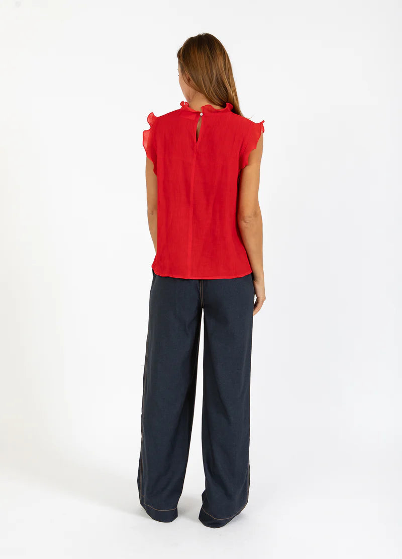 Coster Copenhagen Top with Ruffles - Scarlet Red