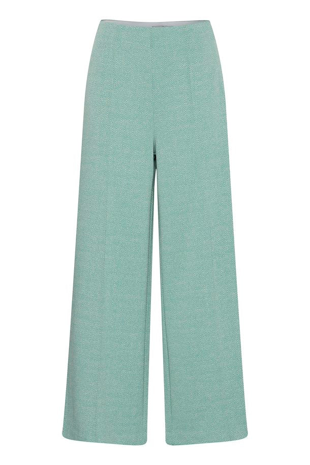 ICHI Kate Jacquard Trousers - Beryl Green/Almond Herringbone