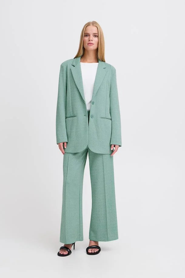 ICHI Kate Jacquard Trousers - Beryl Green/Almond Herringbone