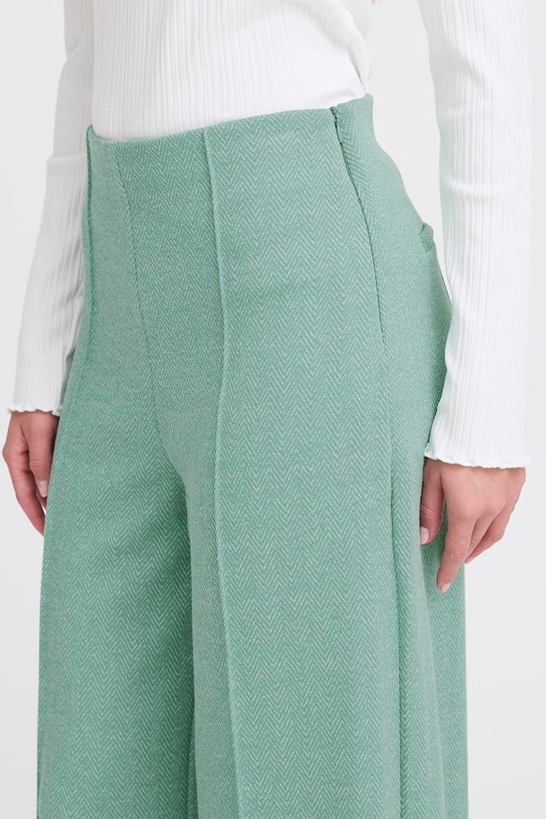 ICHI Kate Jacquard Trousers - Beryl Green/Almond Herringbone