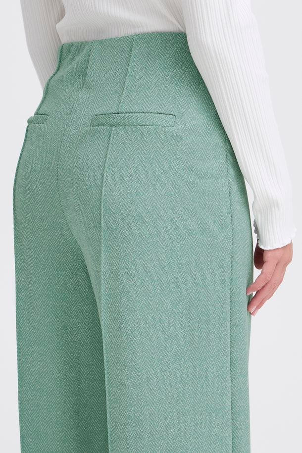 ICHI Kate Jacquard Trousers - Beryl Green/Almond Herringbone