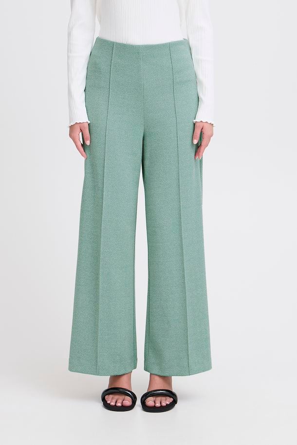 ICHI Kate Jacquard Trousers - Beryl Green/Almond Herringbone