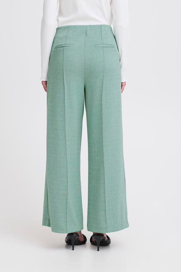 ICHI Kate Jacquard Trousers - Beryl Green/Almond Herringbone