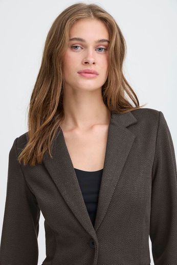 ICHI Kate Jacquard Blazer - Black / Brown Herringbone