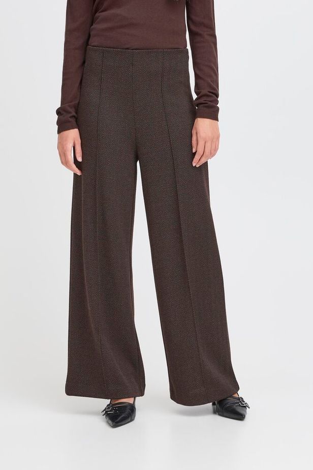 ICHI Kate Jacquard Pants - Black/Brown Herringbone