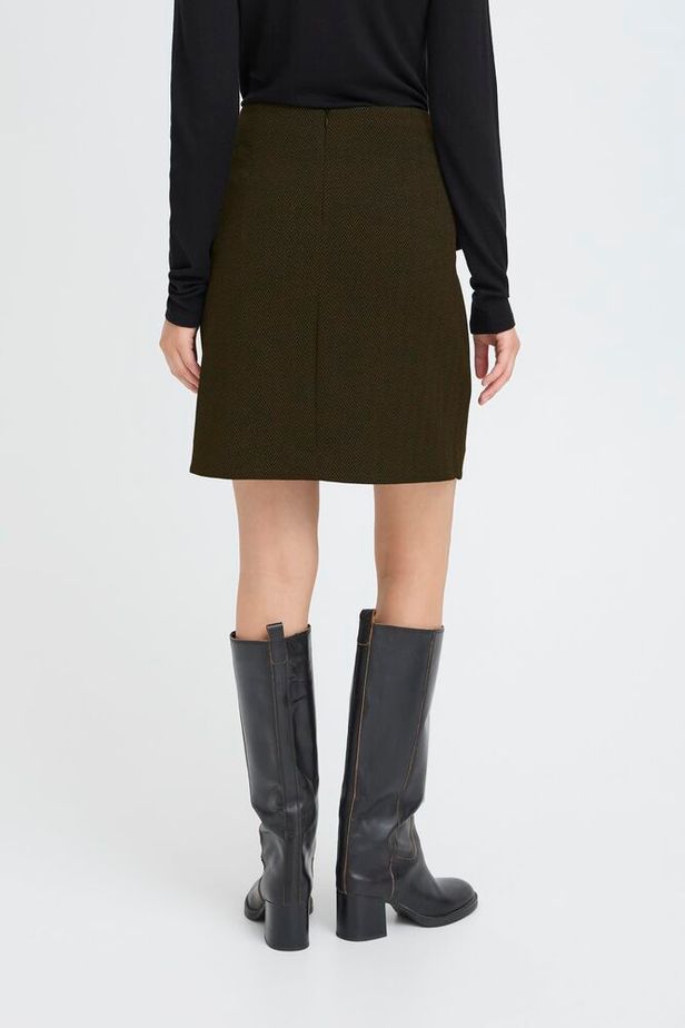 ICHI Kate Jacquard Skirt - Black/Brown Herringbone
