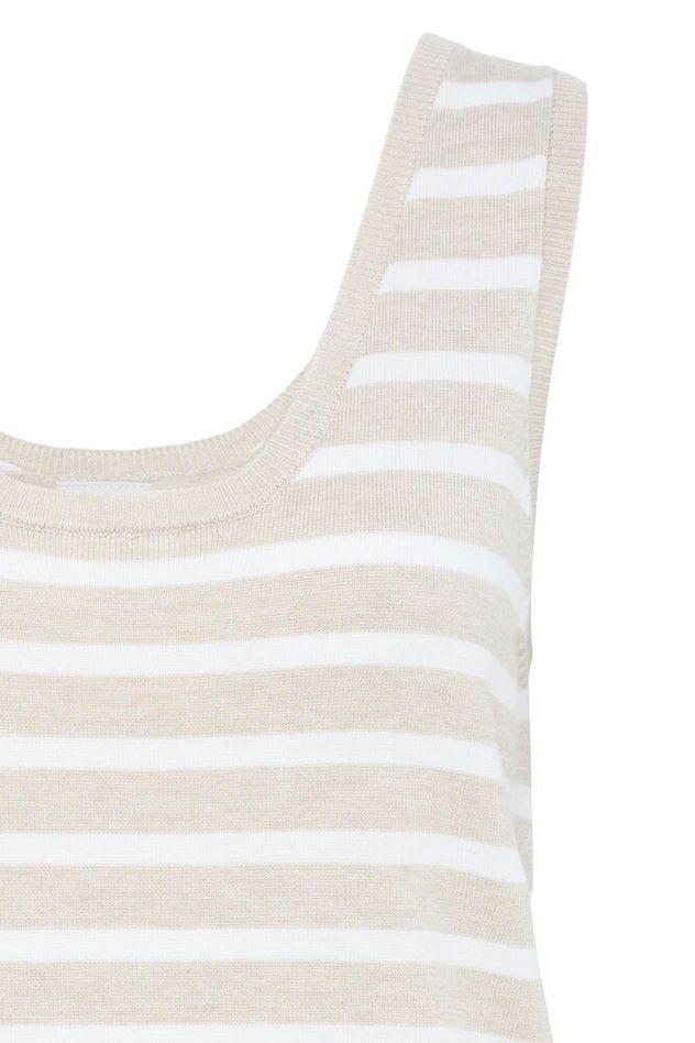 ICHI Lulus Vest Top - Oatmeal White Stripe