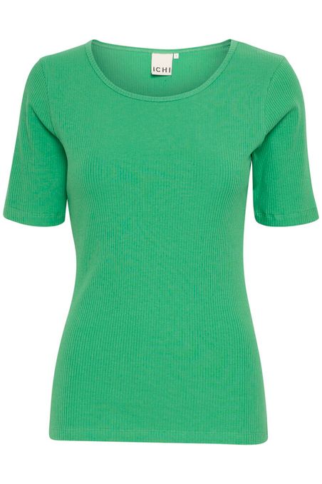 ICHI Palmer Rib Short Sleeve Top - Pine Green
