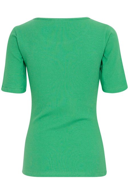 ICHI Palmer Rib Short Sleeve Top - Pine Green