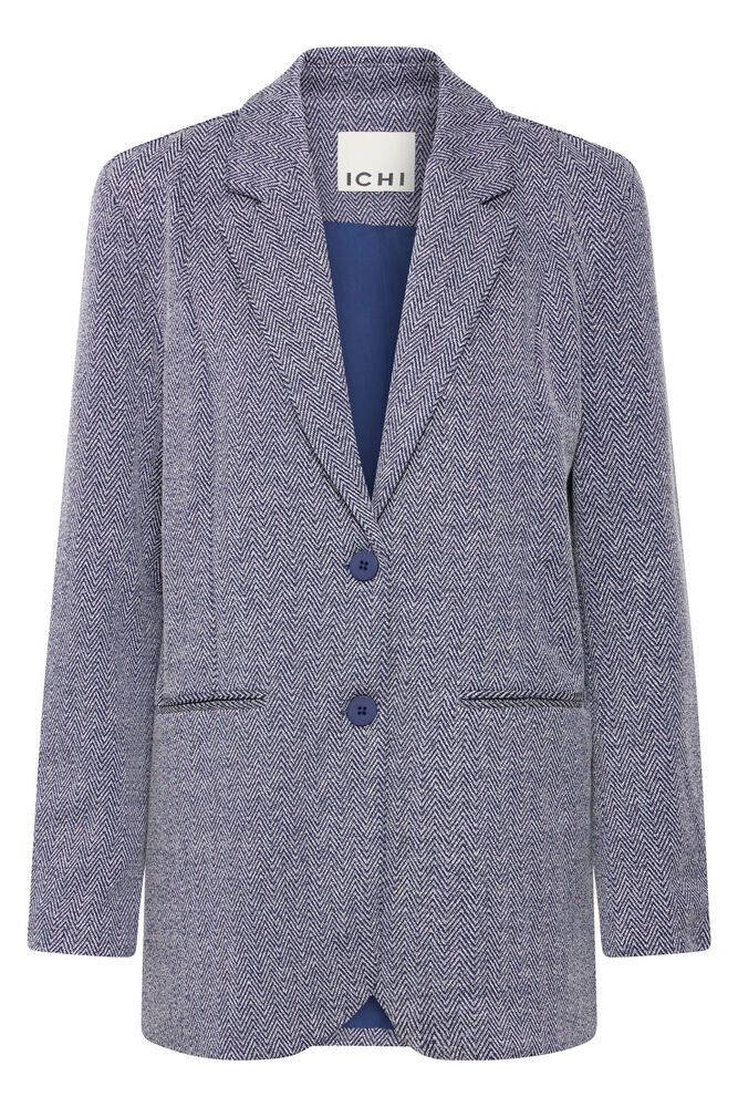 ICHI Kate Jacquard Oversized Blazer - Patriot Blue Herringbone