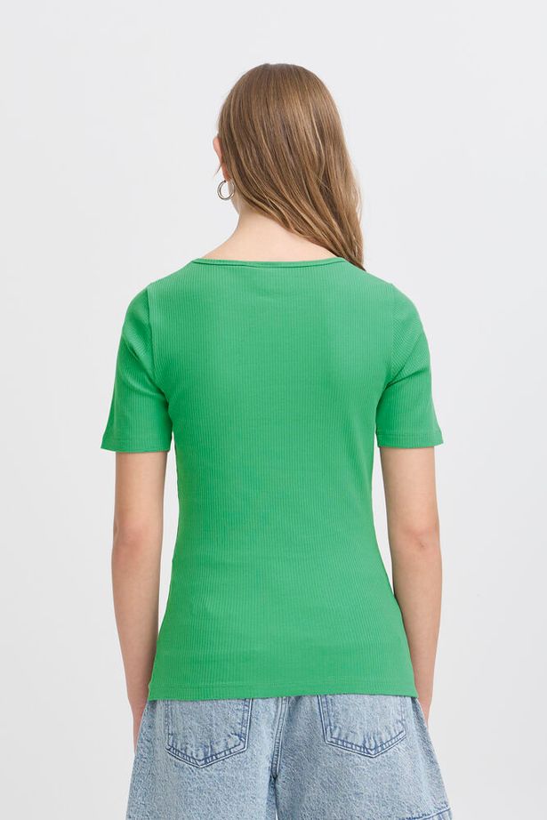 ICHI Palmer Rib Short Sleeve Top - Pine Green