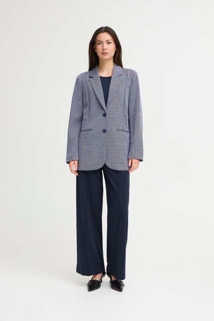 ICHI Kate Jacquard Oversized Blazer - Patriot Blue Herringbone