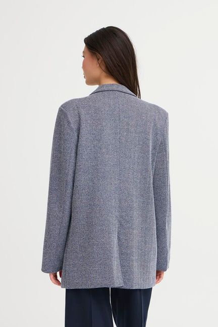 ICHI Kate Jacquard Oversized Blazer - Patriot Blue Herringbone
