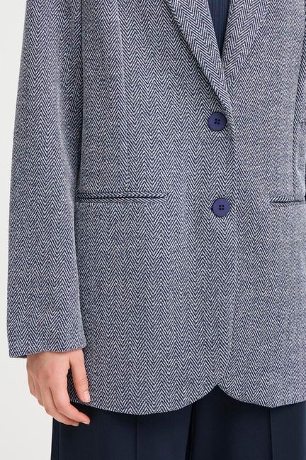 ICHI Kate Jacquard Oversized Blazer - Patriot Blue Herringbone