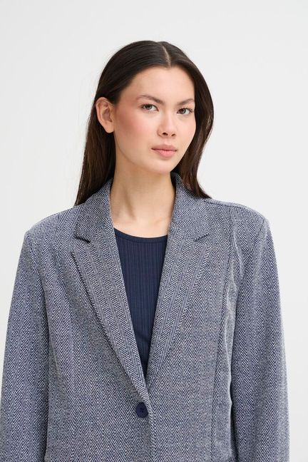 ICHI Kate Jacquard Oversized Blazer - Patriot Blue Herringbone