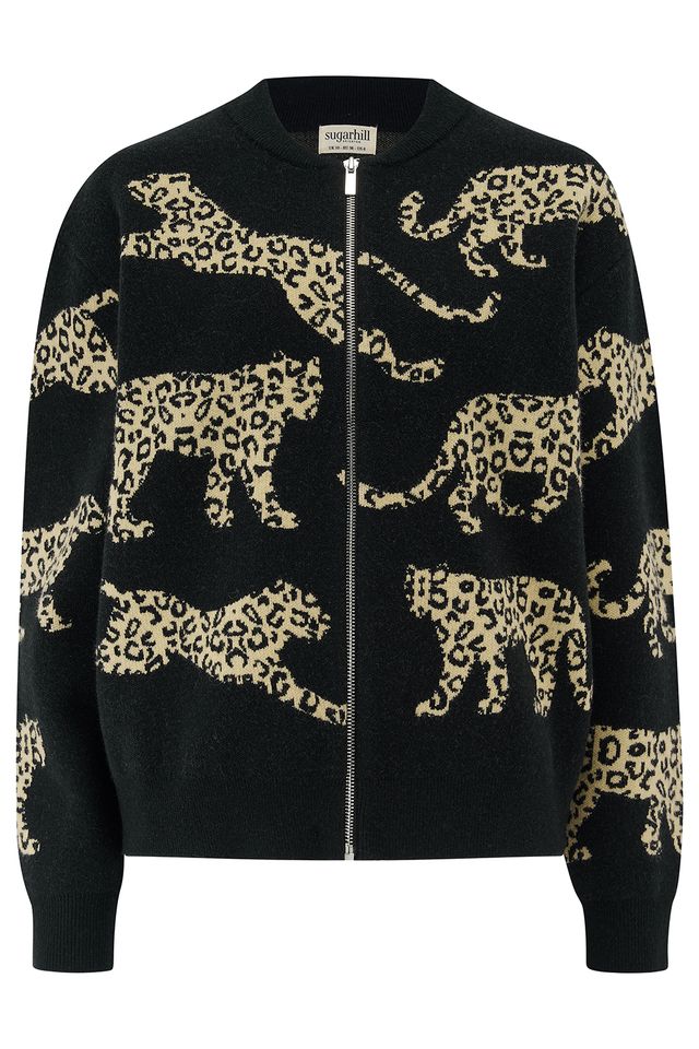 Solana Knitted Bomber Jacket - Monochrome Leoprards